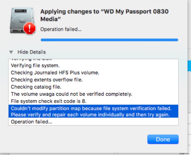 MacOS पर  विभाजन मानचित्र को संशोधित नहीं किया जा सका  त्रुटि (कोड 69874 और 69803) को ठीक करना 