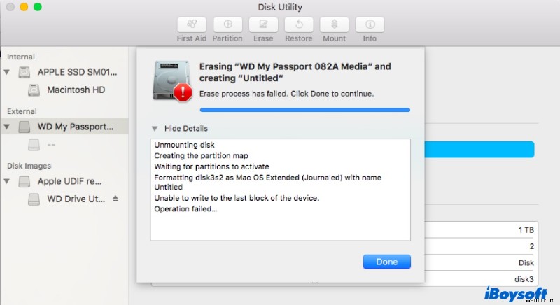 MacOS डिस्क उपयोगिता त्रुटि 69760 ठीक करें: डिवाइस के अंतिम ब्लॉक पर लिखने में असमर्थ  