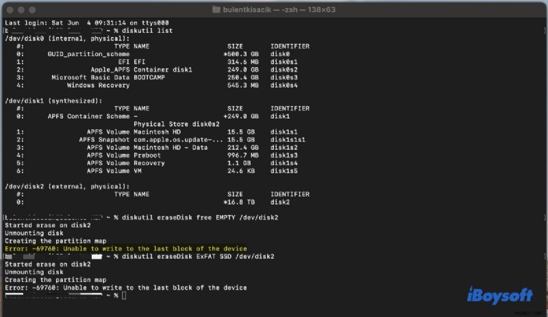 MacOS डिस्क उपयोगिता त्रुटि 69760 ठीक करें: डिवाइस के अंतिम ब्लॉक पर लिखने में असमर्थ  
