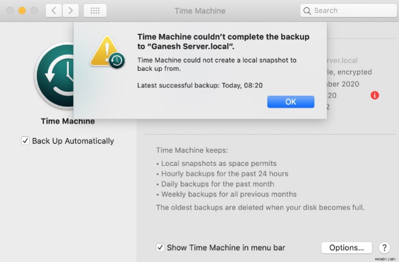 MacOS पर टाइम मशीन स्थानीय स्नैपशॉट निर्माण त्रुटि का समाधान कैसे करें 