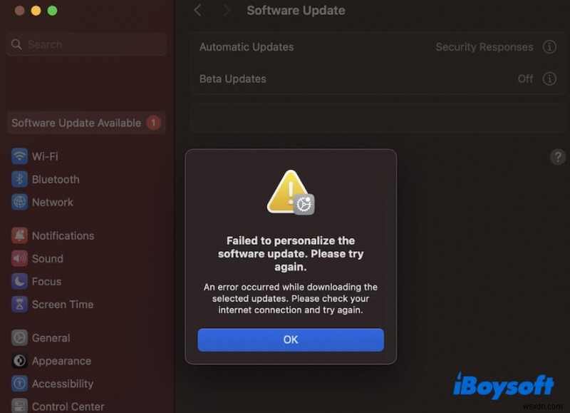 MacOS Sequoia में अपडेट करते समय  सॉफ़्टवेयर अपडेट को वैयक्तिकृत करने में विफल  त्रुटि का समाधान करें 