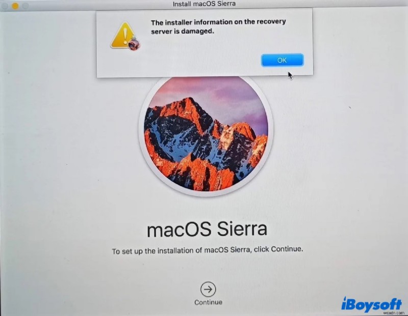  रिकवरी सर्वर पर इंस्टॉलर जानकारी क्षतिग्रस्त है  macOS पुनर्स्थापना त्रुटि का समाधान करें 
