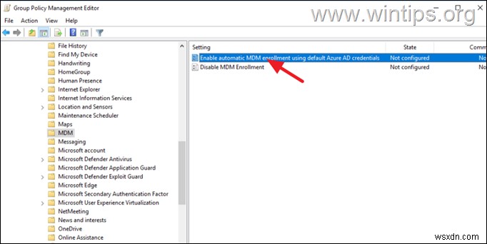 समूह नीति - Microsoft 365 के माध्यम से सक्रिय निर्देशिका उपकरणों को Intune में स्वतः नामांकित करें 