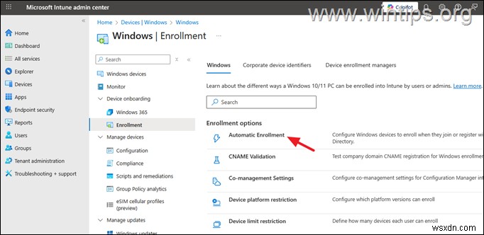 समूह नीति - Microsoft 365 के माध्यम से सक्रिय निर्देशिका उपकरणों को Intune में स्वतः नामांकित करें 