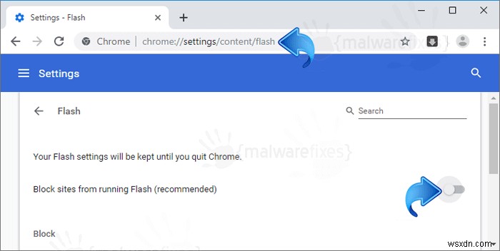 Google Chrome में  फ़्लैश प्लेयर अब समर्थित नहीं है  चेतावनी बंद करें 