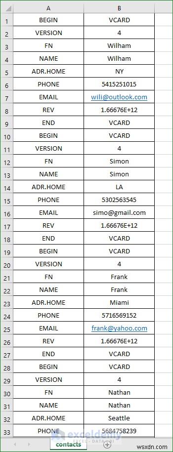Excel में VCF (vCard) फ़ाइलें खोलें:2 आसान तरीके 