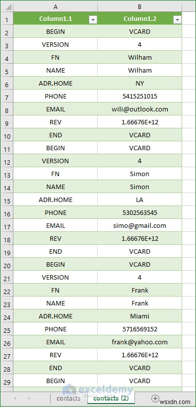 Excel में VCF (vCard) फ़ाइलें खोलें:2 आसान तरीके 